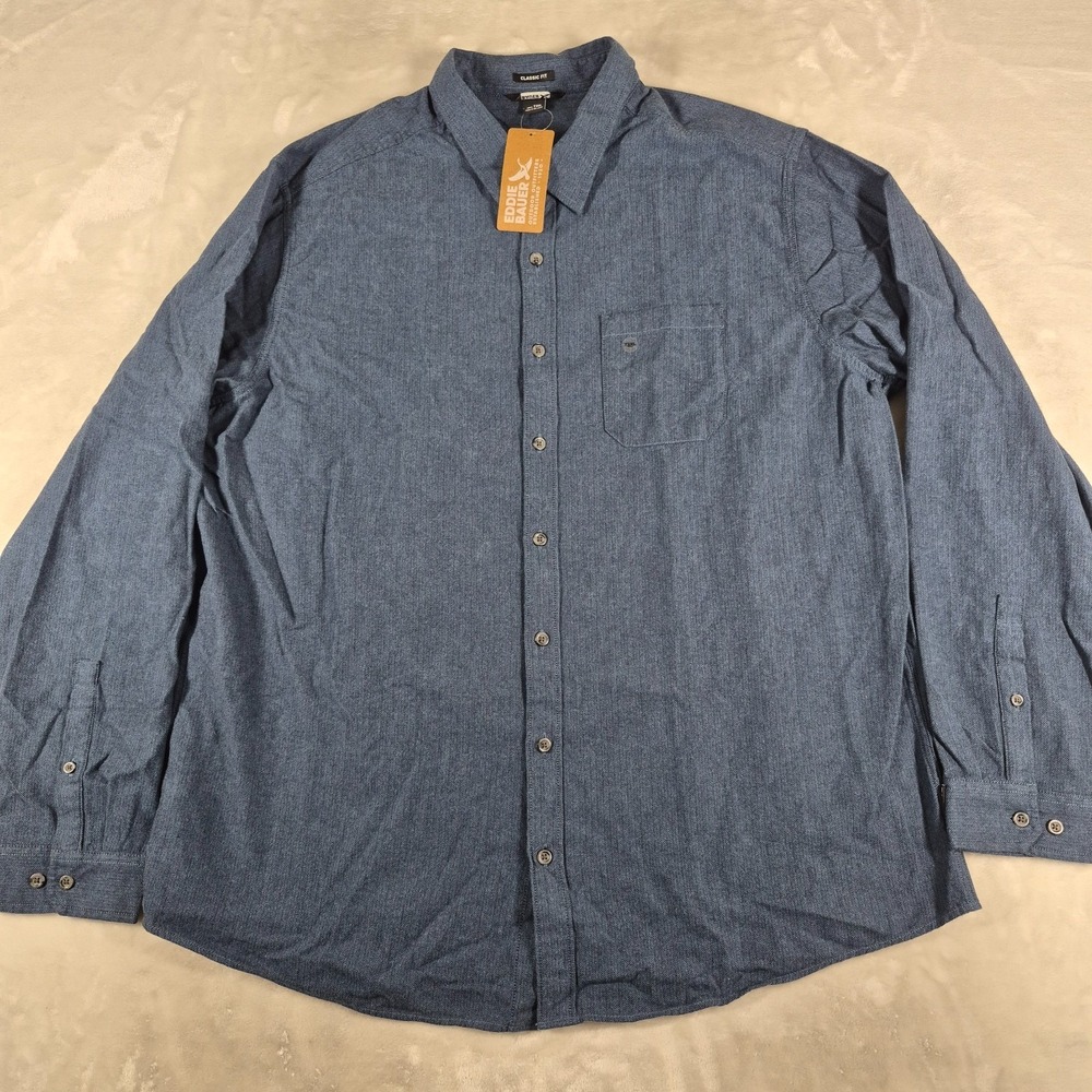 Eddie Bauer Long Sleeve Button Up Shirt Men's 3XLT Blue Classic Fit Comfort NWT